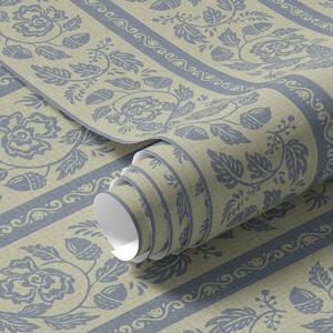 Carta da parati Ornamento floreale a righe con ghiande nei toni del blu e del beige, Parati classici in stile shabby chic, a00181 : Uwalls.it