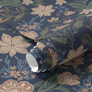 Carta da parati Motivo floreale blu scuro in stile vintage, Parati classici in stile inglese, a00183 : Uwalls.it
