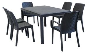 WADE - set tavolo da giardino con sedie fisso in wicker cm 150x90