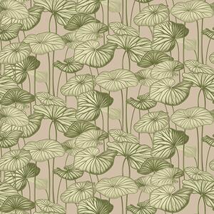 Carta da parati Foglie di loto grafiche in stile retrò su sfondo beige, Parati fiori e piante classici, a00188 : Uwalls.it
