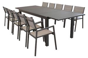 DEXTER - set tavolo 200/300x100 struttura e piano in alluminio compreso di 10 sedute