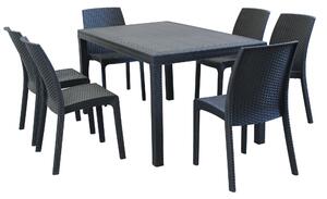 CALIGOLA - set tavolo fisso in wicker cm 150x90 compreso di 6 sedute