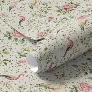 Carta da parati Rose rosa pastello e uccelli in stile shabby chic, Parati classici in stile inglese, a00201 : Uwalls.it