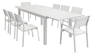 DEXTER - set tavolo 160/240x90 struttura e piano in alluminio compreso di 8 sedute