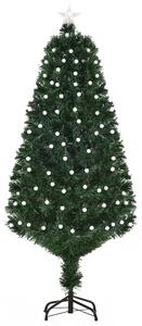 HOMCOM Albero di Natale Artificiale con 170 Luci LED e Fibre Ottiche, 170 Rami e Base in Metallo Pieghevole, Φ70x150cm, Verde