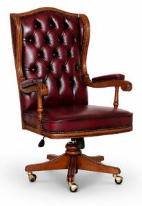 Poltrona Presidenziale Cambridge Chesterfield Pelle Primo Fiore Premium - Legno Massello Scolpito