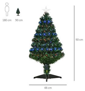 HOMCOM Albero di Natale Artificiale in PVC con 90 Luci LED e Fibre Ottiche, 90 Rami e Base Pieghevole, Φ48x90cm, Verde