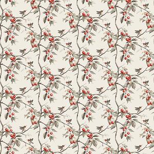 Carta da parati Uccelli tra rami di ciliegio con bacche rosse, Parati classici Rustica, a00206 : Uwalls.it
