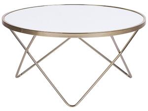 Tavolino da caffè con piano in vetro temperato bianco con gambe a forcina in metallo dorato di forma rotonda Beliani
