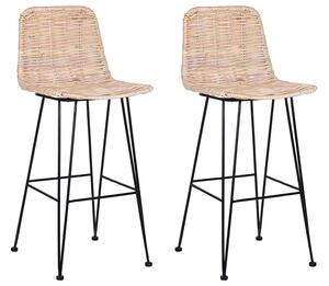 Set di 2 sedie da bar Sand Beige Rattan Vimini Struttura in metallo Nero Rustico per interni Boho Design Beliani