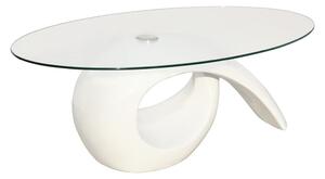 Tavolino da Caffè con Ripiano Ovale in Vetro Bianco Lucido