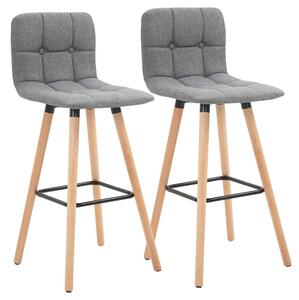 HOMCOM Set 2 Sgabelli da Bar con Schienale e Poggiapiedi, Seduta Imbottita in Tessuto e Gambe in Legno, 41.5x47x97.5, Grigio|Aosom