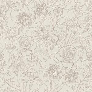 Carta da parati Fiori di contorno su sfondo crema, delicato motivo floreale, Parati classici Rustica, a00218 : Uwalls.it