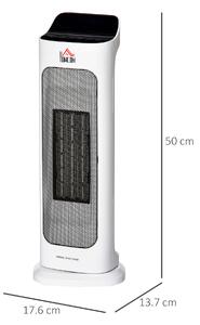 HOMCOM Stufetta Elettrica Oscillante con Telecomando, Temperatura Regolabile e Timer, Potenza 1000W/2000W, 17.6x13.7x50cm, Bianco