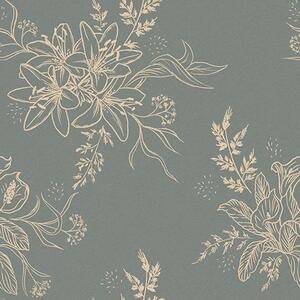 Carta da parati Fiori di contorno su sfondo grigio-blu, elegante motivo botanico, Parati fiori e piante classici, a00226 : Uwalls.it