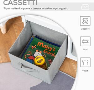 HOMCOM Panca per Bambini 2 in 1 Convertibile in Banchetto Scuola con 2 Cassetti in Tessuto, Età 2-5 Anni, 60x43x57cm, Bianco