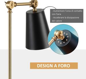 HOMCOM Lampada da Comodino con Paralume Regolabile, Lampada da Tavolo Moderna in Metallo Nero e Oro, 40x18x70cm