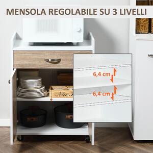 HOMCOM Carrello da Cucina Portavivande per Microonde con Cassetto, Armadietto e 4 Ruote, in Legno, 60x40x77cm, Rovere