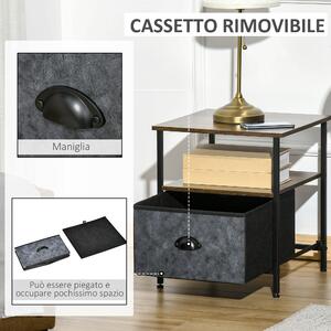 HOMCOM Tavolino Basso da Salotto con Cassetto in Tessuto, Stile Industriale, Comodino per Camera, 40x40x46.9cm, Marrone Rustico