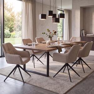 Set di 6 sedie da pranzo modello HWC-O47, sedia da cucina con braccioli, girevole con sistema di ritorno automatico, rivestita in tessuto (270g/m²), colore beige
