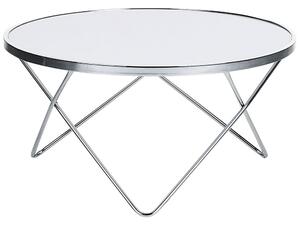 Tavolino da caffè con piano in vetro temperato bianco con gambe a forcina in metallo argentato di forma rotonda Beliani