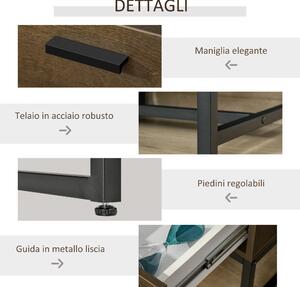 HOMCOM Comodino Moderno Stile Industriale con Cassetto, Tavolino da Salotto in Legno e Acciaio, 53x41.5x37cm, Grigio