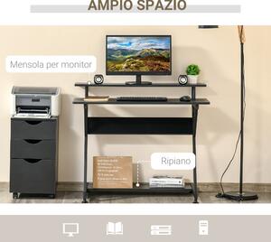 HOMCOM Tavolo Porta PC Salvaspazio con Ripiano Monitor Rialzato, Scrivania per Computer da Ufficio in Legno, 100x60x85.5cm, Nero