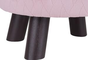 Poggiapiedi Velluto Rosa con Gambe in Legno con Cerniera Glam Modern Beliani