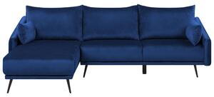 Divano ad angolo in velluto blu navy versione destra a 3 posti a forma di L con chaise longue gambe in metallo Soggiorno moderno Beliani