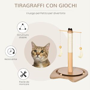 PawHut Tiragraffi per Gattini Fino 5kg con Piume, Palline e Accessori in Legno, 40x37x51cm - Marrone
