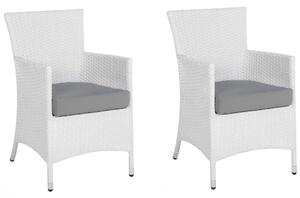 Set di 2 sedie da pranzo da giardino bianche con cuscino in finto rattan grigio. per esterni Beliani