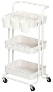 HOMCOM Carrello Cucina Multiuso a 3 Livelli con Cestini e Ganci Rimovibili, Ripiano con 12 Divisori, Bianco | Aosom Italy