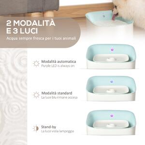 PawHut Fontanella per Gatti e Cani da 3L con Filtro a Carboni, Luce LED e Sensore di Movimento, Bianco