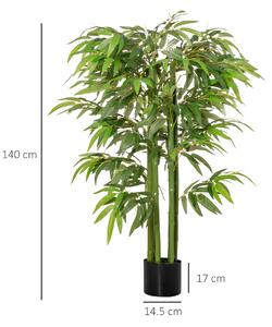 HOMCOM Pianta Finta Bambù in Vaso 140cm per Interno ed Esterno, Bambù Artificiale e Realistico con 336 Foglie