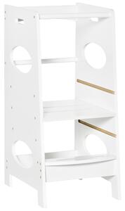 HOMCOM Torre di Apprendimento Montessoriana Regolabile in Altezza con 3 Livelli per Bambini in Legno MDF Bianco Ideale per Sviluppo e Sicurezza|Aosom