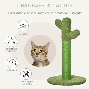 PawHut Albero Tiragraffi Cactus 65cm per Gatti, Design Innovativo, Corda Sisal, Gioco e Relax - Verde