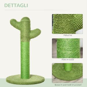 PawHut Albero Tiragraffi per Gatti Adulti e Gattini a Forma di Cactus con Corda Sisal, 40x40x65cm, Verde