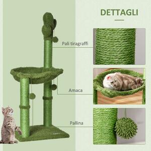 PawHut Albero Tiragraffi Cactus per Gatti, Corda Sisal, Palline Gioco, Amaca, 96cm Altezza, Design Innovativo - Verde