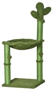 PawHut Albero Tiragraffi per Gatti Adulti e Gattini a Forma di Cactus con Corda Sisal, Palline e Amaca, Altezza 96cm, Verde