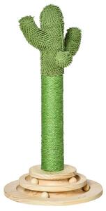PawHut Albero Tiragraffi per Gatti Adulti e Gattini a Forma di Cactus, Corda Sisal e Base con Palline in Legno, 32x32x60cm, Verde
