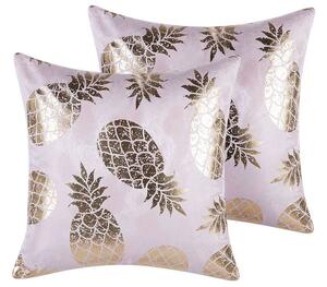 Set di 2 cuscini decorativi Motivo ananas rosa 45 x 45 cm Stampa lamina Accessori decorativi glamour Beliani