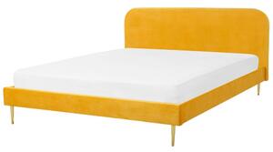 Letto Rivestimento in velluto giallo Super King Size Gambe dorate Testiera a doghe 180 cm Design minimalista Beliani