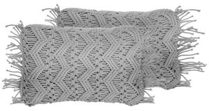 Set di 2 cuscini decorativi grigio cotone macramè 30 x 45 cm con nappe corda Boho Retro Decor accessori Beliani
