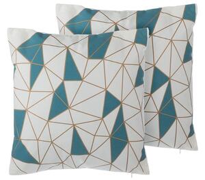 Set di 2 cuscini decorativi in cotone blu motivo geometrico 45 x 45 cm Net Print Decor Accessori Beliani