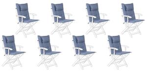 Cuscini di ricambio per sedie da esterno Set di 8 cuscini con imbottitura spessa in tessuto blu resistente ai raggi UV Beliani