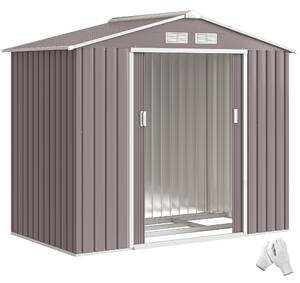 Outsunny Casetta da Giardino con Porte Scorrevoli in Lamiera, Capanno Attrezzi in Acciaio, 213x130x185 cm, Grigio | Aosom Italy