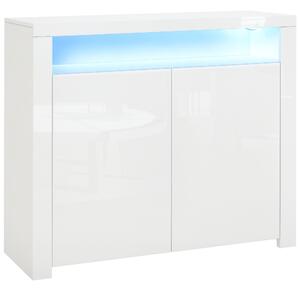 HOMCOM Mobiletto Salvaspazio Multiuso per Ingresso, Salotto o Bagno in Legno Bianco, con Luci LED Colorate, 107x35x97cm|Aosom