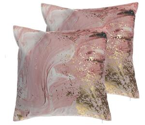 Set di 2 cuscini decorativi rosa poliestere motivo astratto 45 x 45 cm vernice stampa dorato accessori decorativi Beliani