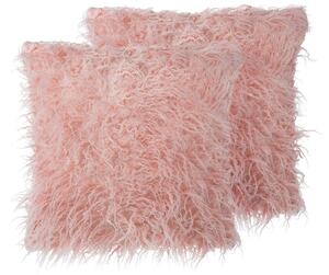 Set di 2 cuscini decorativi rosa in finta pelliccia Shaggy 45 x 45 cm Beliani