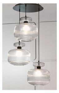 GRETA SOSPENSIONE ROTONDA 3 LUCI IN VETRO RIGATO AMBRA O TRASPARENTE D30 CM LAMPADINE ATTACCO E27